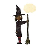 cartoon witch with thought bubble N2