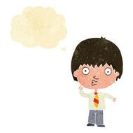cartoon school boy answering question with thought bubble N10
