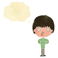 cartoon whistling boy with thought bubble N2