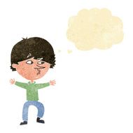 cartoon suspicious man with thought bubble N8