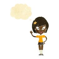 cartoon pretty girl waving with thought bubble N4