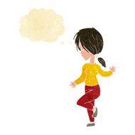 cartoon girl dancing with thought bubble N2