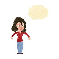 cartoon woman shrugging shoulders with thought bubble N93