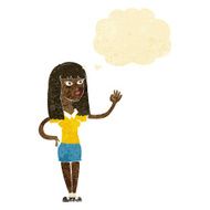cartoon pretty woman waving with thought bubble N15