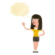 cartoon pretty woman waving with thought bubble N16