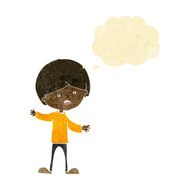 cartoon unhappy boy with thought bubble N11