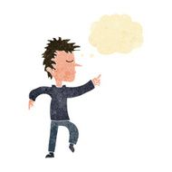 cartoon man pointing with thought bubble N39