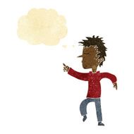 cartoon man pointing with thought bubble N40