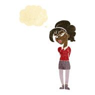 cartoon pretty girl tilting head with thought bubble