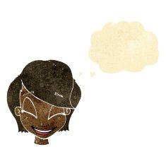 cartoon pretty female face with thought bubble N7