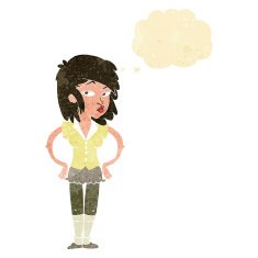 cartoon pretty woman with hands on hips thought bubble N4