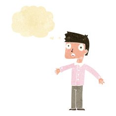 cartoon shocked man with thought bubble N9
