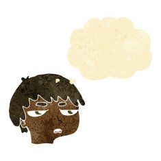 cartoon annoyed boy with thought bubble