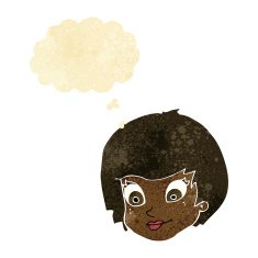 cartoon female face with thought bubble N7