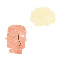 cartoon bald tough guy with thought bubble N4