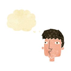 cartoon curious man with thought bubble N2