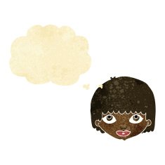 cartoon female face with thought bubble N8