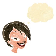 cartoon pretty female face with thought bubble N9