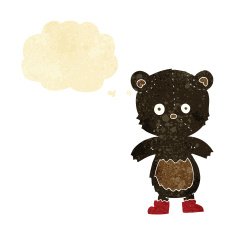 cartoon black bear cub with thought bubble N5