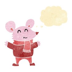 cartoon mouse with thought bubble