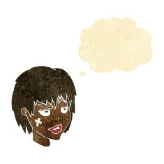 cartoon woman with plaster on face thought bubble