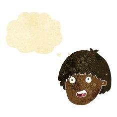cartoon happy male face with thought bubble