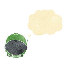 cartoon astronaut face with thought bubble