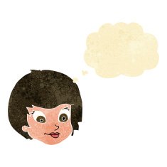 cartoon female face with thought bubble N10