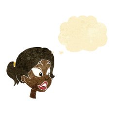 cartoon friendly woman with thought bubble N4