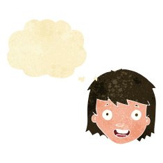 cartoon happy female face with thought bubble N16