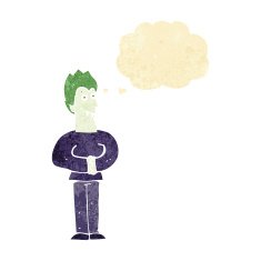 cartoon vampire with thought bubble N21