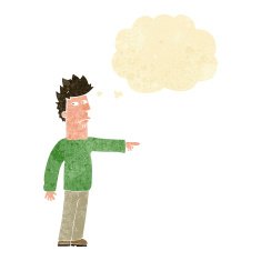 cartoon man pointing with thought bubble N14