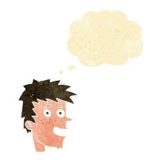 cartoon happy boy face with thought bubble N6