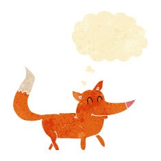 cartoon little fox with thought bubble N2