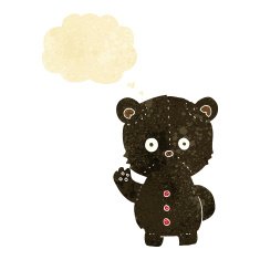 cartoon black bear cub with thought bubble N6