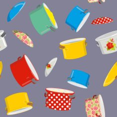 Seamless pattern soup tureen Vector background for kitchen