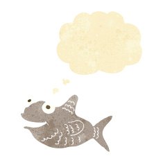 cartoon happy fish with thought bubble N2