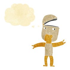 cartoon funny robot with thought bubble N4