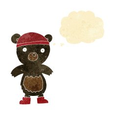 cartoon cute black bear with thought bubble