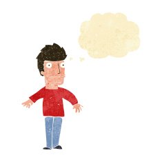 cartoon worried man with thought bubble N5