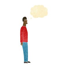 cartoon tall man with thought bubble