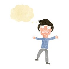 cartoon boy panicking with thought bubble N2