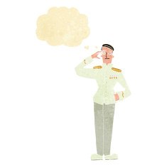 cartoon military man in dress uniform with thought bubble N2