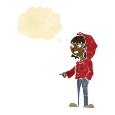 cartoon pointing teenager with thought bubble