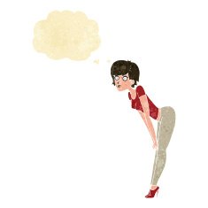 cartoon woman looking at something with thought bubble N2