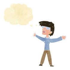 cartoon woman wearing glasses with thought bubble N4