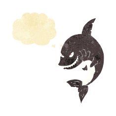 funny cartoon shark with thought bubble N4