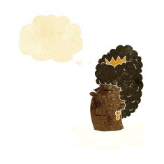 cartoon queen's head with thought bubble