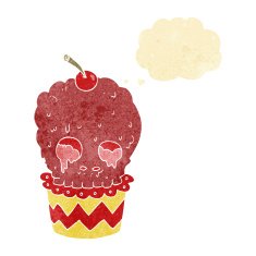 spooky skull cupcake cartoon with thought bubble N2