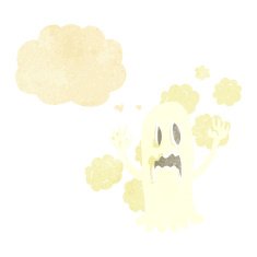 cartoon spooky ghost with thought bubble